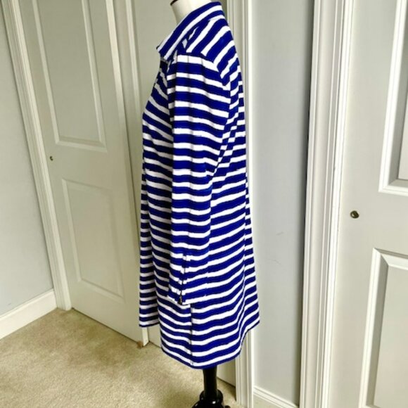 Cabana Life Blue White Stripe Shirt Dress with Zip Sleeves Size Large - Picture 3 of 6